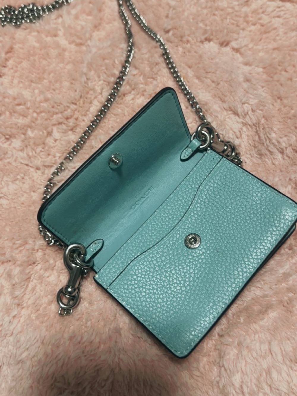 Coach Pebble Leather Crossbody Card Case - Turquoise